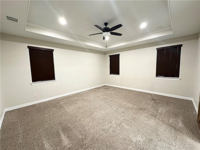 114 Hayes Church Rd, Franklin, TX 77856 - carpeted empty room featuring a tray ceiling, a ceiling fan, crown molding, and recessed lighting