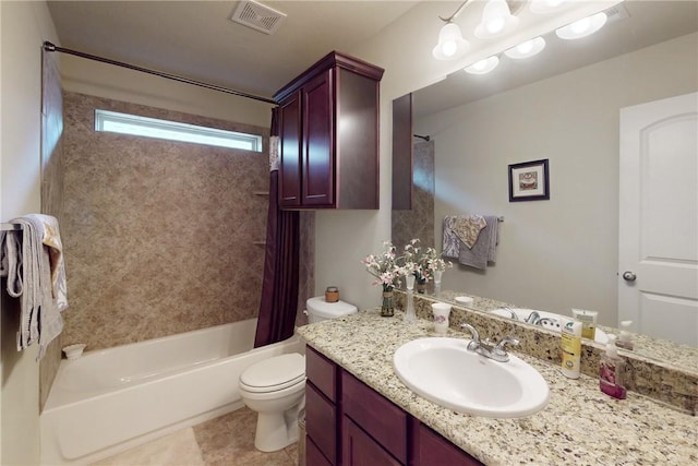 2515 Warkworth Ln, College Station, TX 77845 - bathroom featuring shower / tub combo, vanity, toilet, and tile patterned floors