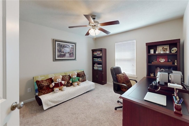2515 Warkworth Ln, College Station, TX 77845 - home office featuring carpet floors, ceiling fan, and baseboards
