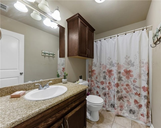 bathroom with tile patterned floors, vanity, and toilet