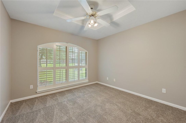 4213 Bedford Ct, Bryan, TX 77802 - empty room featuring carpet flooring, a tray ceiling, and ceiling fan