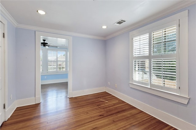 1712 Glade St, College Station, TX 77840 - empty room featuring crown molding, wood finished floors, recessed lighting, and ceiling fan