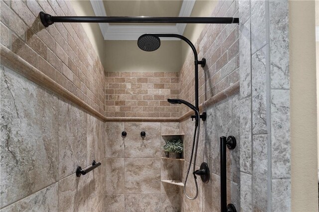 5104 Stonewater Loop, College Station, TX 77845 - bathroom view of tiled shower and crown molding