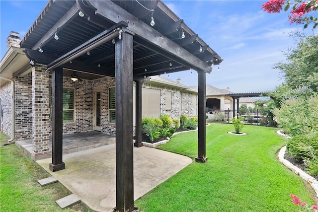5104 Stonewater Loop, College Station, TX 77845 - view of yard with a patio, a ceiling fan, and a pergola