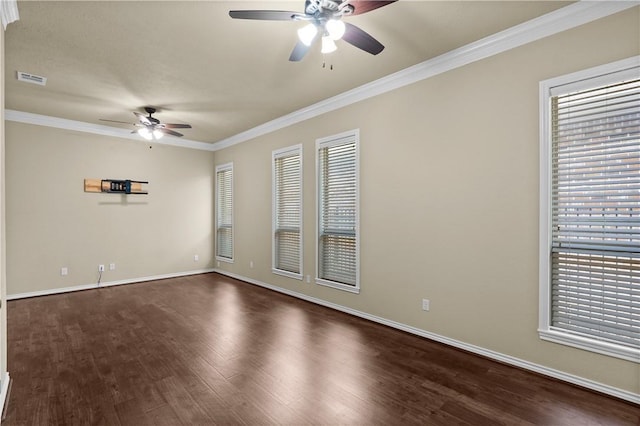 5104 Stonewater Loop, College Station, TX 77845 - empty room featuring ceiling fan, dark wood-type flooring, and ornamental molding