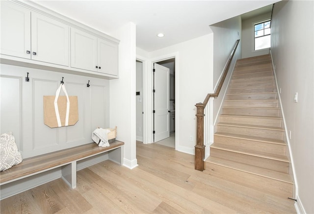 mudroom featuring light wood-type flooring