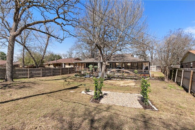 exterior space with a fenced backyard and a yard