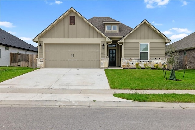2906 Spector Dr, Bryan, TX 77808 - craftsman inspired home with driveway, board and batten siding, an attached garage, and stone siding