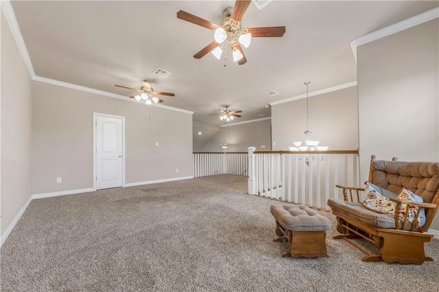 2609 Kimbolton Dr, College Station, TX 77845 - sitting room with a ceiling fan, ornamental molding, carpet floors, and baseboards