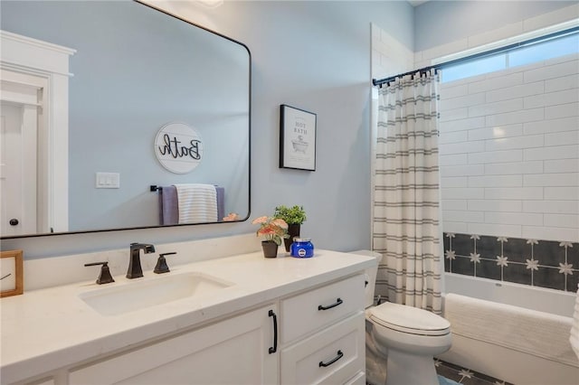 5026 Yellow Tanager Ct, College Station, TX 77845 - full bathroom with vanity, shower / bathtub combination with curtain, and toilet