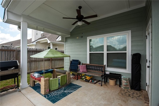 view of patio / terrace with ceiling fan