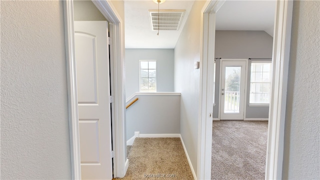 hallway featuring light colored carpet and a wealth of natural light