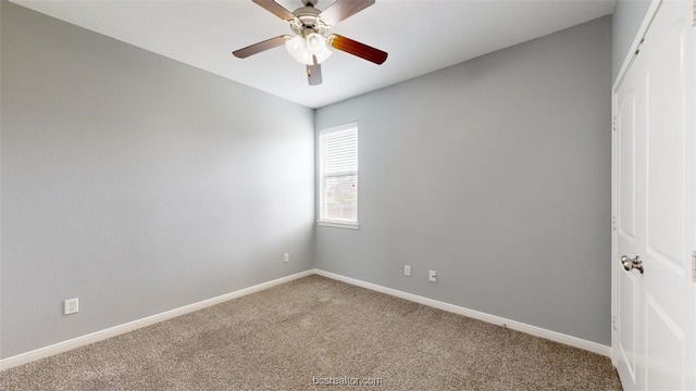 unfurnished room featuring carpet flooring and ceiling fan