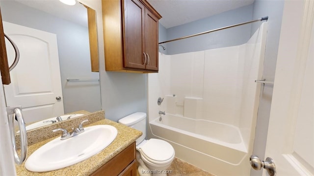 full bathroom featuring vanity, toilet, tile patterned floors, and shower / bath combination