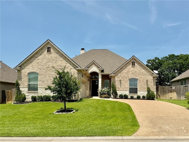 3204 Ashville Path, Bryan, TX 77808 - french provincial home with brick siding, stone siding, a chimney, and roof with shingles