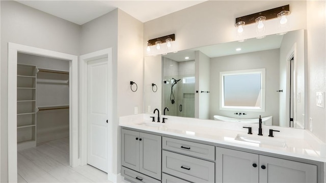 bathroom featuring vanity and walk in shower