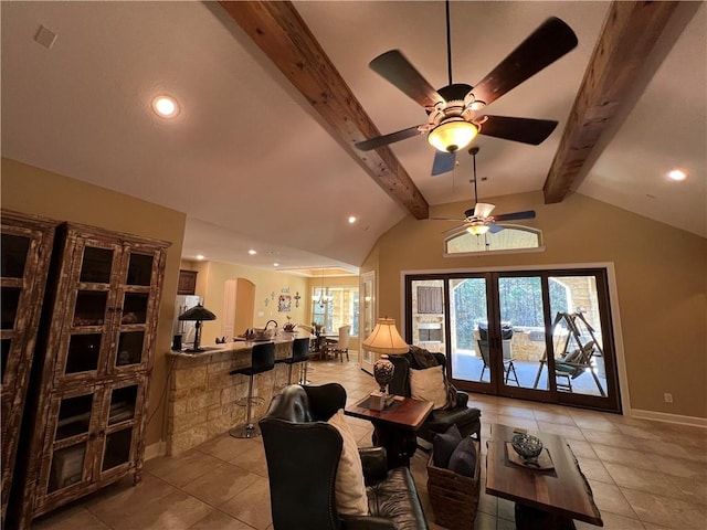 1142 Fletcher, Anderson, TX 77830 - living area with light tile patterned floors, ceiling fan, recessed lighting, and arched walkways