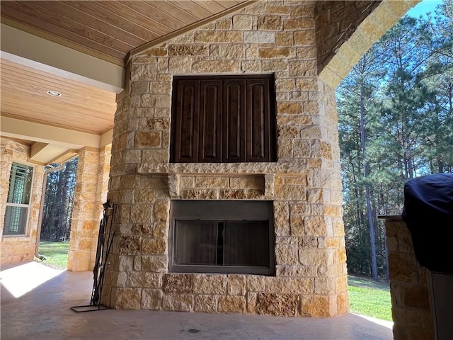 1142 Fletcher, Anderson, TX 77830 - detailed view of an outdoor stone fireplace and stone siding