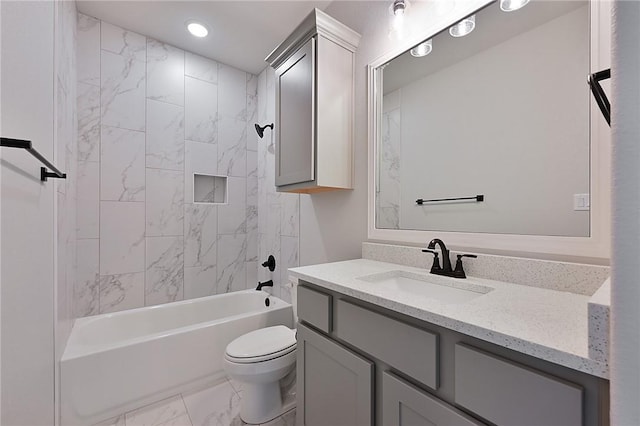 6308 Raleigh, College Station, TX 77845 - bathroom with marble look tiles, vanity, bathtub / shower combination, and recessed lighting