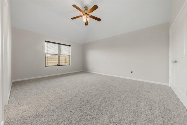2031 Positano Loop, Bryan, TX 77808 - carpeted empty room with a ceiling fan, vaulted ceiling, and baseboards