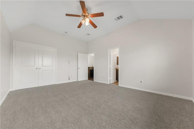 2031 Positano Loop, Bryan, TX 77808 - unfurnished bedroom featuring vaulted ceiling, a closet, carpet, baseboards, and ceiling fan