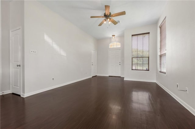 2031 Positano Loop, Bryan, TX 77808 - entrance foyer with ceiling fan, dark wood-style flooring, and baseboards