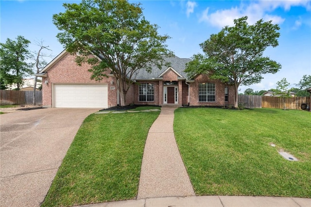 view of front of house with concrete driveway, a garage, and brick siding