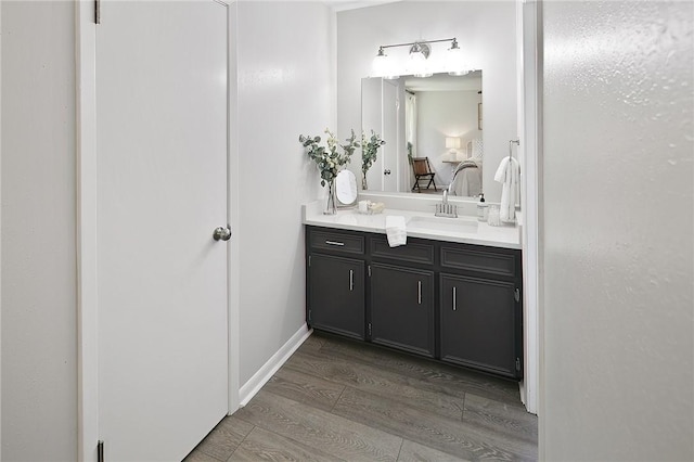 bathroom with vanity and wood finished floors