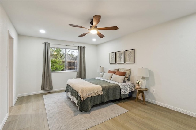 3012 Monument Dr, Round Rock, TX 78681 - bedroom with light wood-style flooring, recessed lighting, and ceiling fan