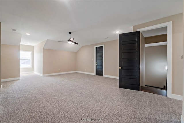 bonus room featuring carpet flooring and ceiling fan