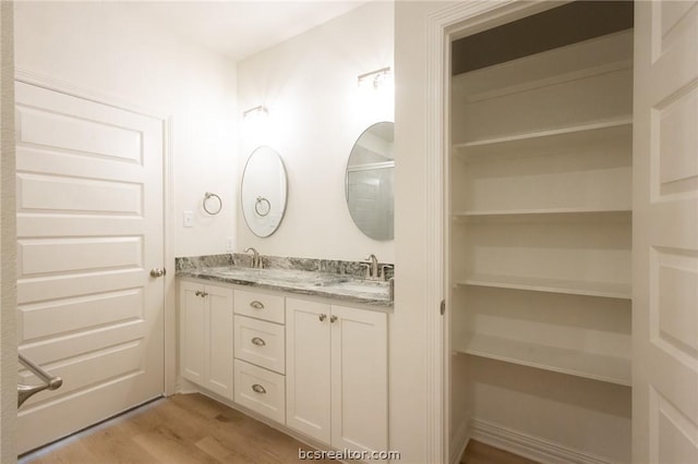 bathroom with hardwood / wood-style floors and vanity