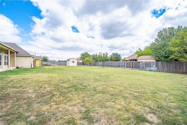 view of yard with a shed