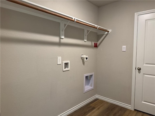 laundry area featuring hookup for an electric dryer, hookup for a washing machine, and dark hardwood / wood-style flooring