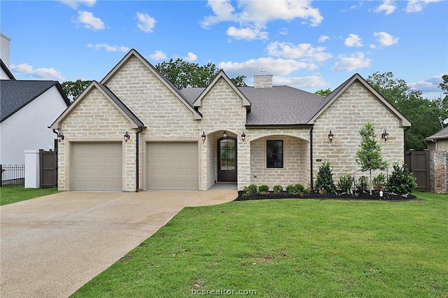 view of front of home featuring a garage and a front yard