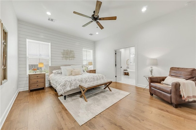 4435 Williams Lake Dr, College Station, TX 77845 - bedroom with light wood-style floors, ceiling fan, baseboards, visible vents, and recessed lighting