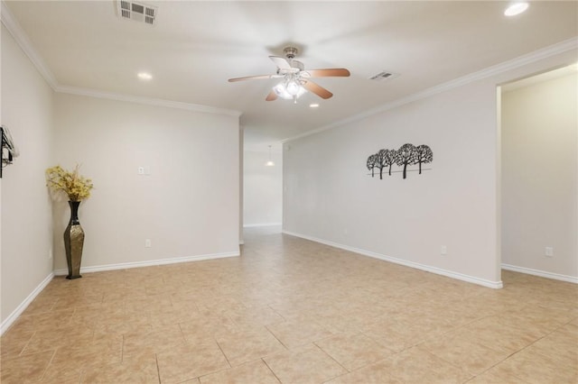 3609 Haverford Rd, College Station, TX 77845 - empty room with recessed lighting, ceiling fan, and ornamental molding