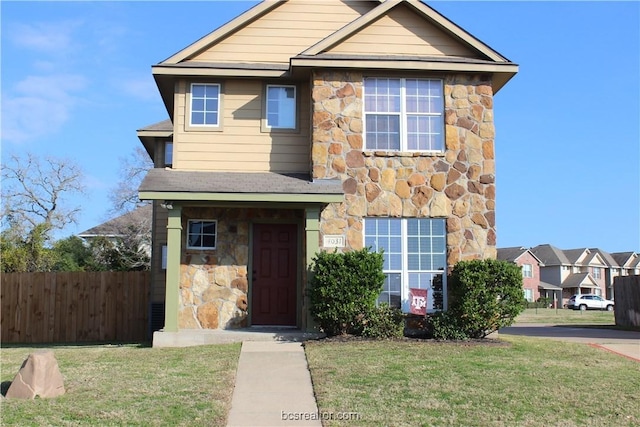 4031 Southern Trace Dr, College Station, TX 77845 - traditional-style home featuring stone siding and roof with shingles
