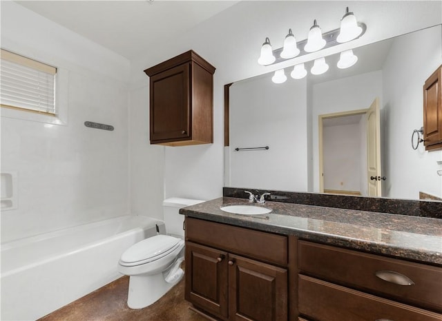 full bath with toilet, vanity, and washtub / shower combination