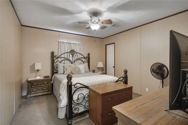 2095 Fm 1452 W, Madisonville, TX 77864 - carpeted bedroom with crown molding and ceiling fan