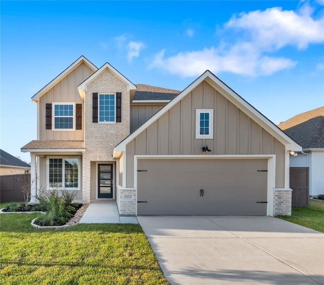 craftsman-style home with a front yard and a garage