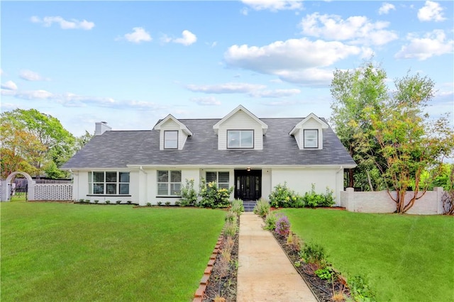 cape cod house featuring a front lawn