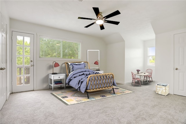 bedroom featuring ceiling fan and carpet floors