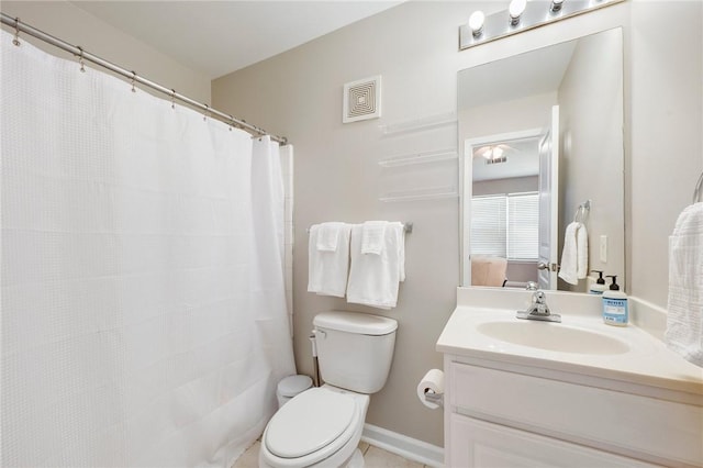 ensuite bathroom featuring visible vents, toilet, connected bathroom, and vanity