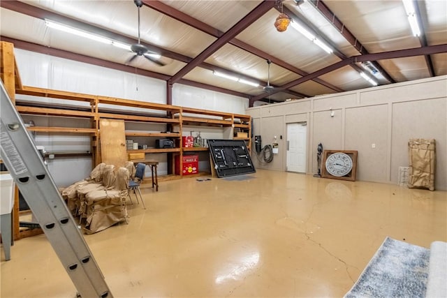 garage with ceiling fan