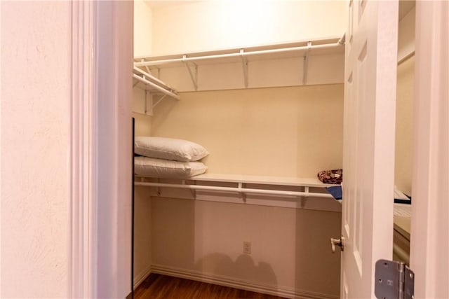 spacious closet with dark hardwood / wood-style flooring