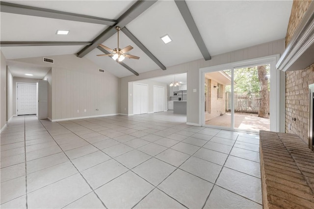 2008 Rayburn Ct, College Station, TX 77840 - unfurnished living room with light tile patterned flooring, ceiling fan, baseboards, and a fireplace