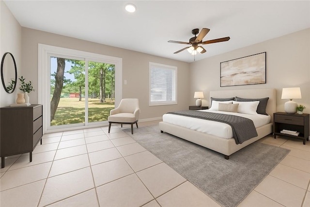 2008 Rayburn Ct, College Station, TX 77840 - bedroom with light tile patterned floors, baseboards, access to outside, and ceiling fan