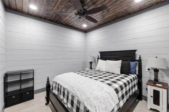 1923 County Road 202, Caldwell, TX 77836 - bedroom with wooden ceiling, recessed lighting, wooden walls, and ceiling fan