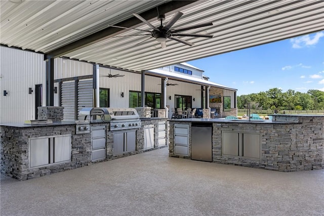1923 County Road 202, Caldwell, TX 77836 - view of patio with ceiling fan, exterior kitchen, area for grilling, and a sink