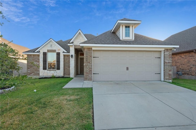 view of front of home featuring a garage and a front lawn